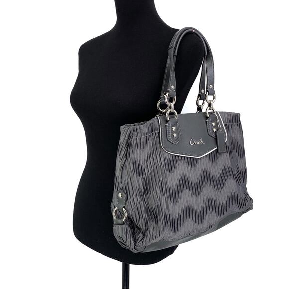 COACH #F20050 Ashley Gathered Carryall Satchel Bag Grey Satin - Picture 1 of 11